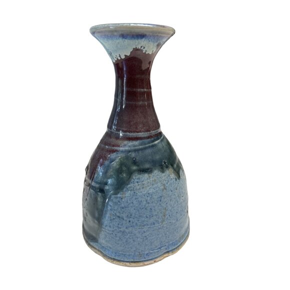 Handcrafted Ceramic Vase - Abstract Blue & Maroon Glaze - Unique Art Pottery Hom - Picture 3 of 7